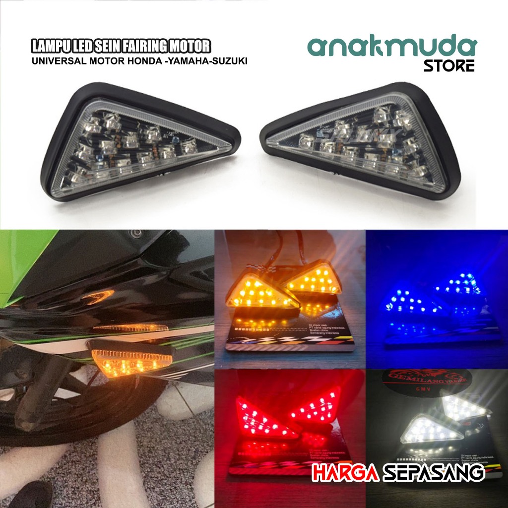 (LSF3) Sepasang Lampu Sen Sein Fairing Body Motor LED Model Segitiga Variasi GSX CBR R15 Ninja RR