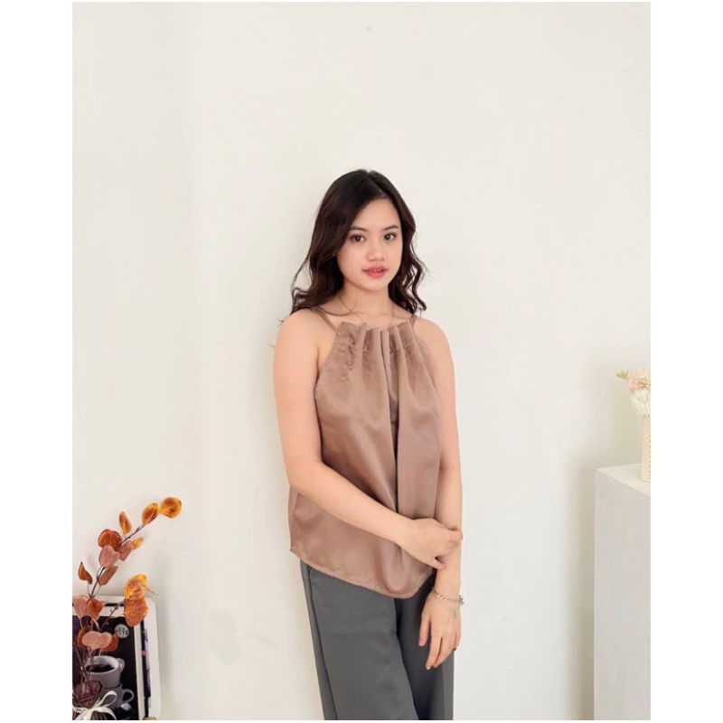 EDLYN Dami Top - Tanktop Satin Silk Atasan Wanita Halter Tanktop Kerut