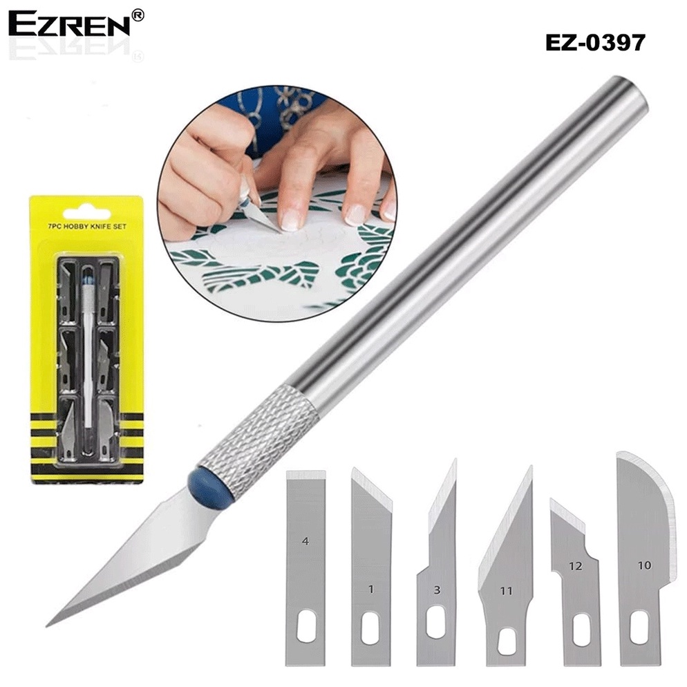

IE7482 Ezren EZ-0397 Hobby knife Set ( Pisau Acrylic Set ) 7 in 1 Pisau Ic l7eeo
