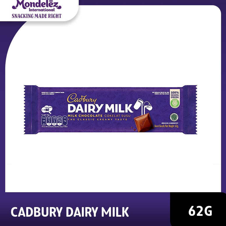 

ABCRU Cadbury Dairy Milk Chocolate Original Regular 62g, coklat dengan susu untuk Camilan Bestseller ♪ヽ