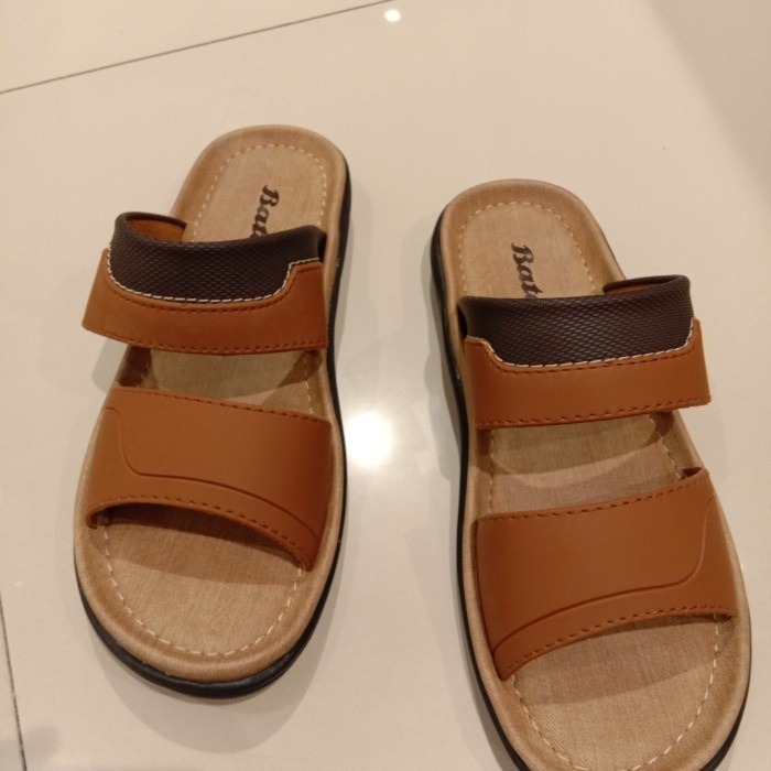 Promo Spesial 12.12 FLASH SALE Sandal Pria Bata Original Model Selop warna coklat dari bahan sinteti