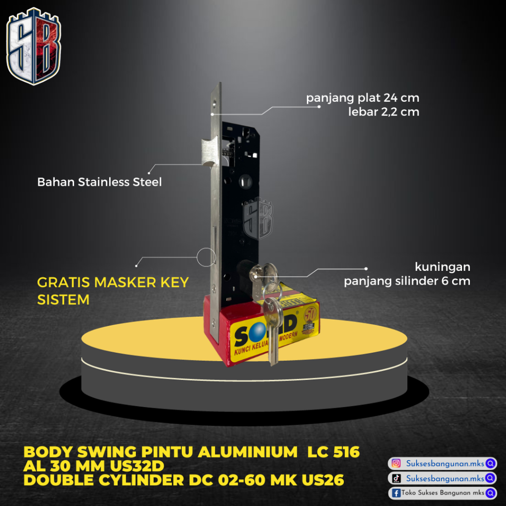 (104612)BODY SWING PINTU ALUMINIUM LC 516 AL 30 MM US32D