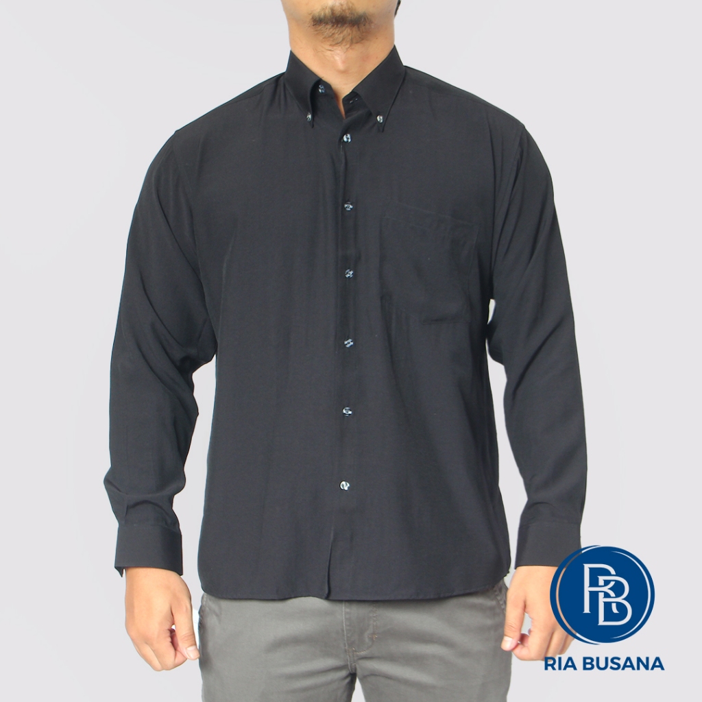 Ria Busana - Cenelea - Kemeja Formal Dewasa Pria Lengan Panjang Katun  Hitam