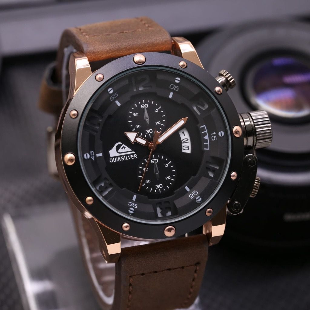 Bisa Cod - Jam Tangan Pria Quiksilver Q8567Tl Tanggal Aktif Tali Kulit Free Box & Baterai Cadangan