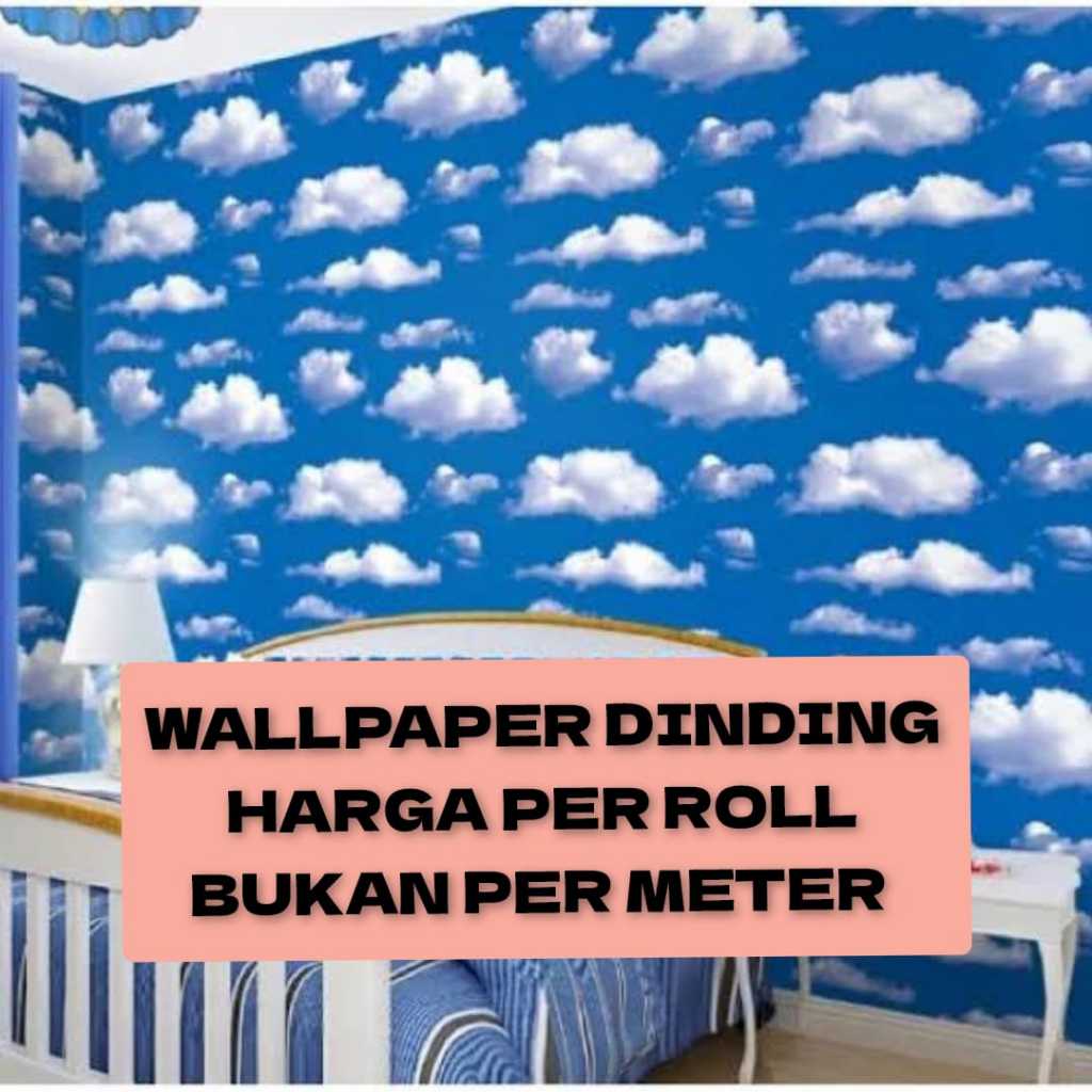 Wallpaper Dinding Murah Atap Plafon Kamar Tidur Anak Motif Awan Dekorasi Ruang Tamu Rumah Modern