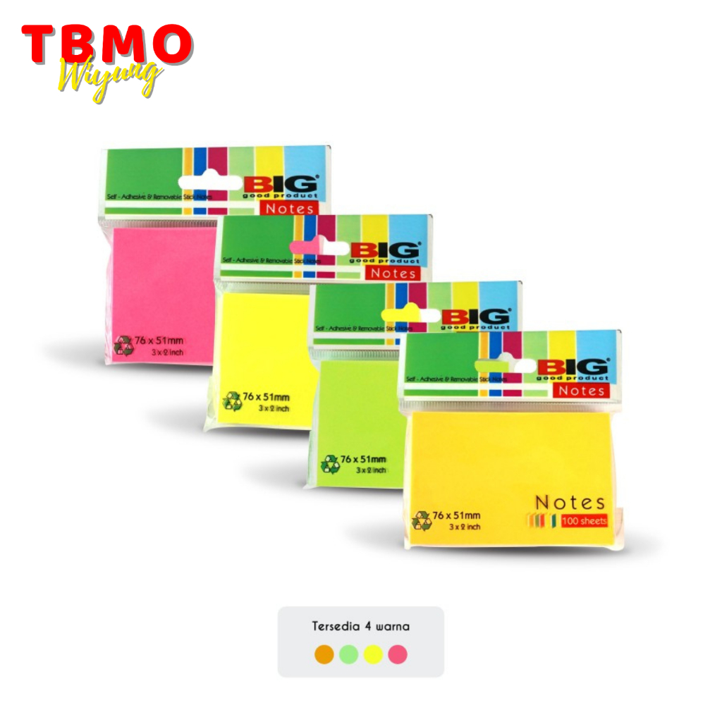 

TBMO Sticky Notes 76x51 BIG / Nota Tempel 1 Warna 3 Warna 5 Warna