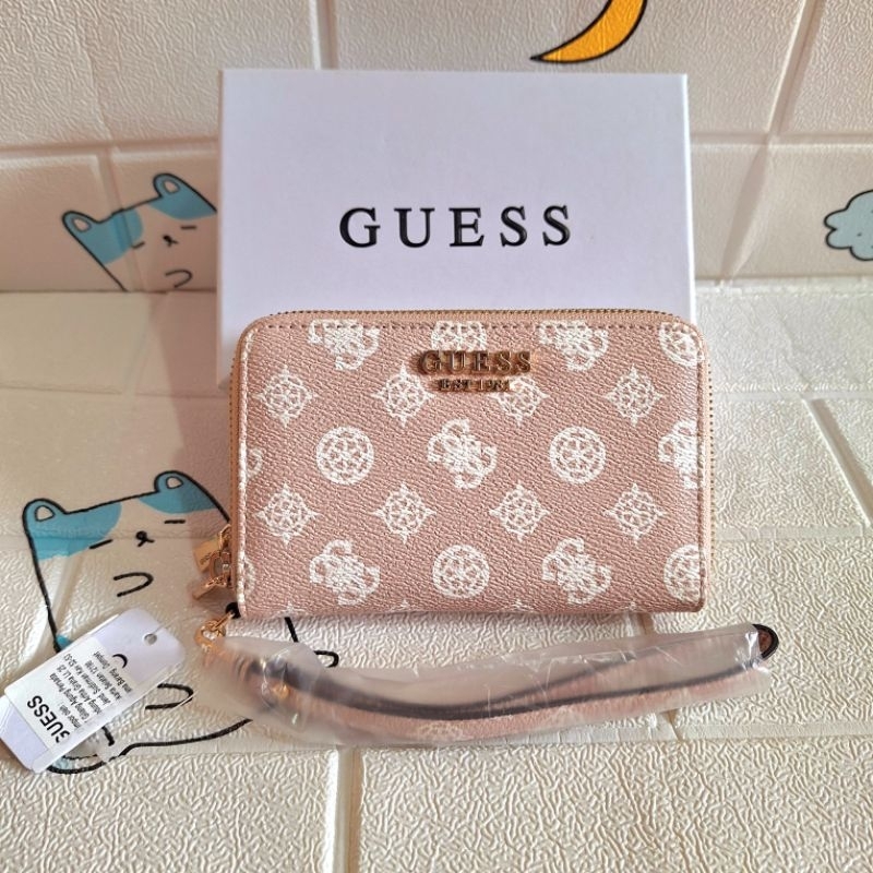 GUESS Dompet Wanita Medium Double Zipper Laurel Pink Logo Original NEW