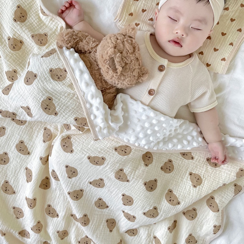 WNDR Selimut Bayi Bamboo Bubble 100x110cm / Selimut Bayi Korea Minky Stitches Cotton Dot Muslin Jepa