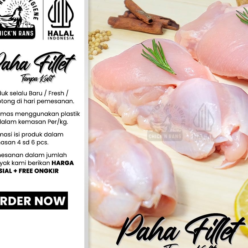 

HFHH3729 MEGA SALE Daging Ayam Paha Fillet Boneless (Tanpa Kulit) - Fresh 1kg