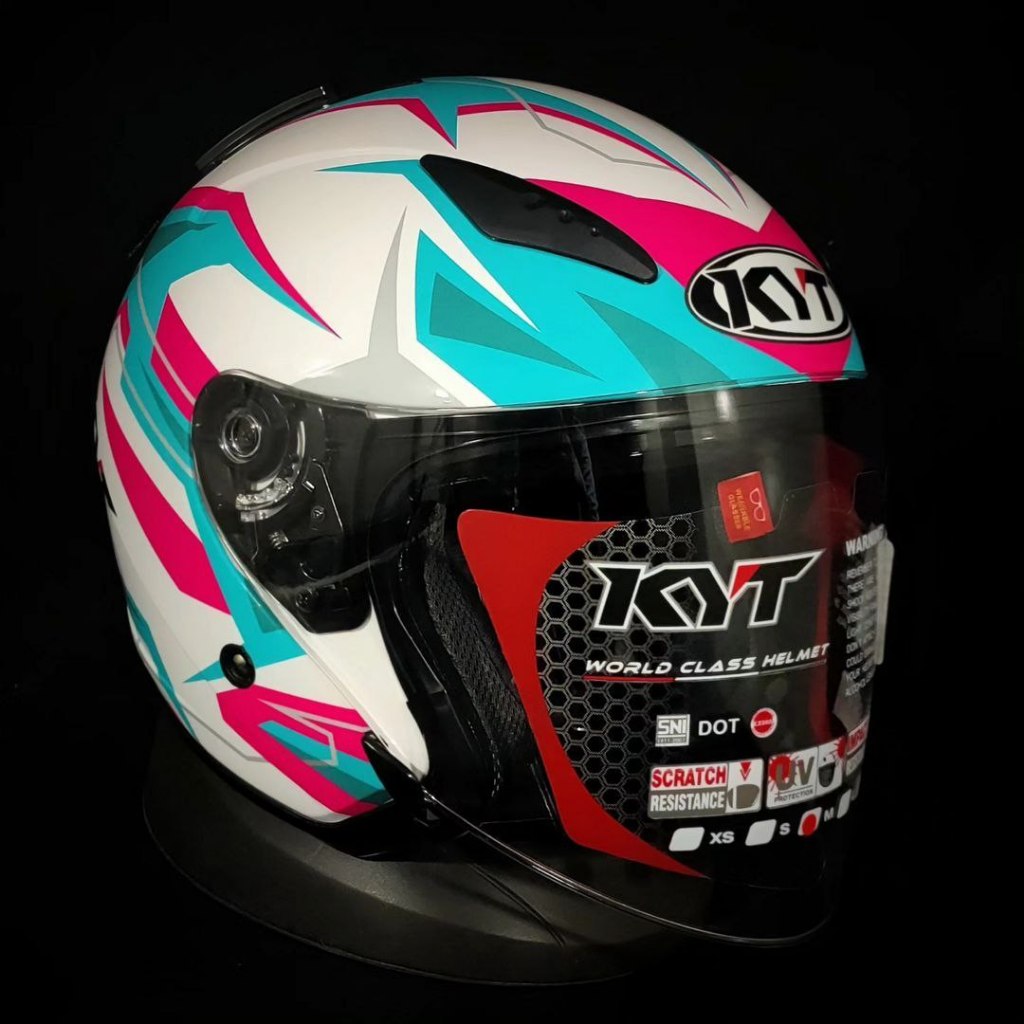 HELM KYT GALAXY FLAT R WAVES WHITE BLUE ORIGINAL DOUBLE VISOR HELM TOURING KYT GALAXY FLAT R WAVES W