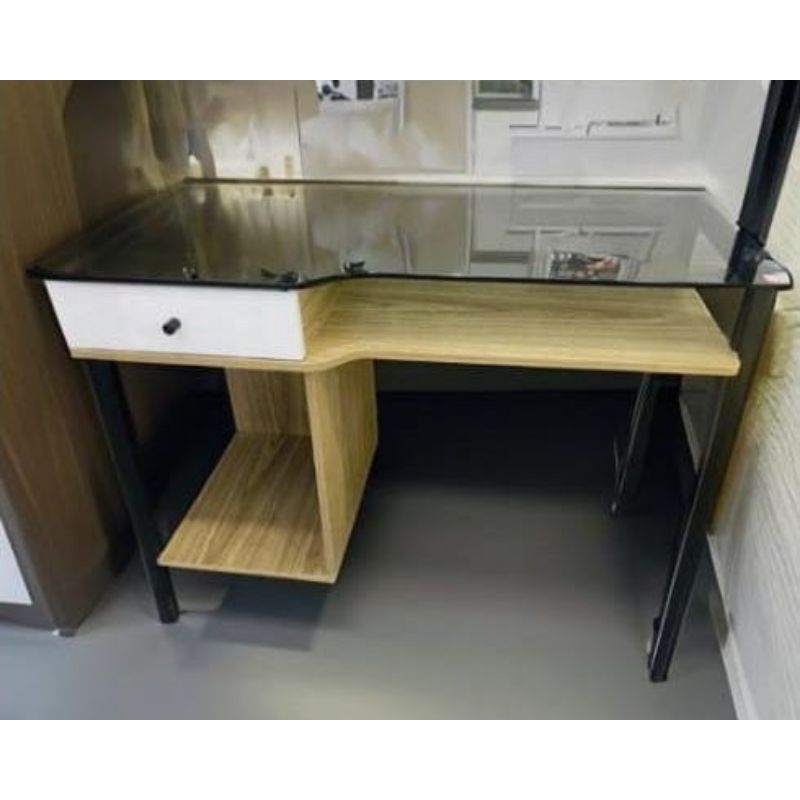 Meja Kerja - Meja Belajar - Meja Tulis Kaca Tempered Glass 9685