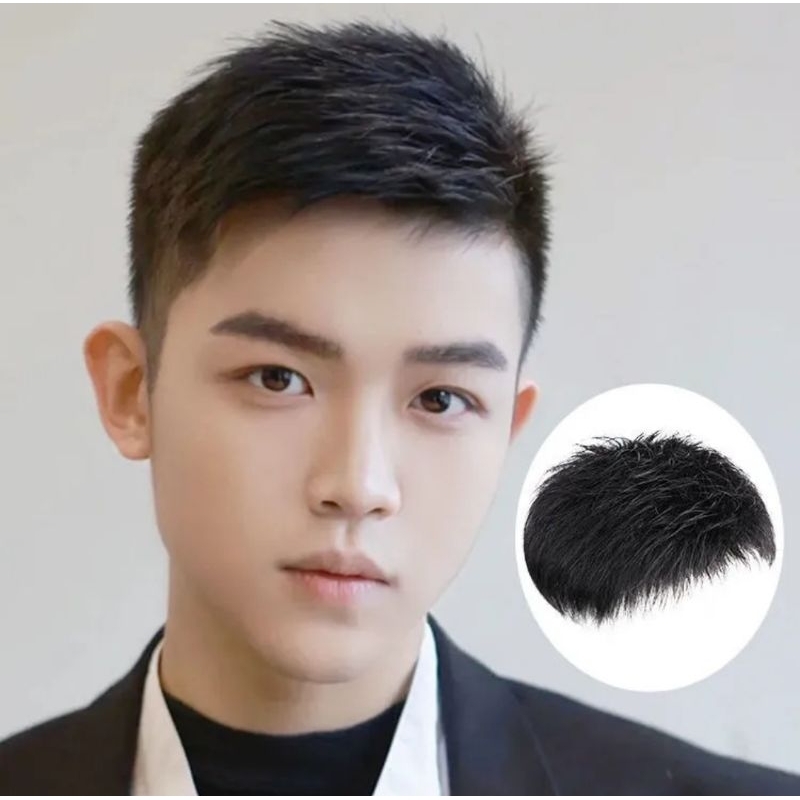 Wig Toupee Hair Wig Rambut palsu Pendek Pria untuk Menutup Rambut Botak Model pria korea