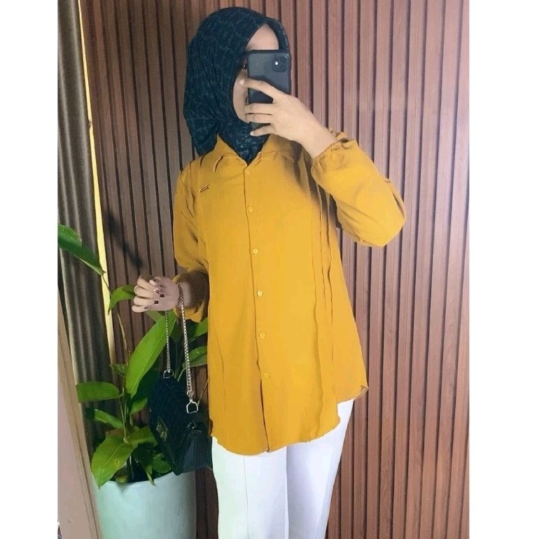 Fanya Blouse Crinkle Binka/ Kemeja Blouse Atasan Garis Crinkle