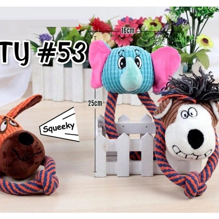 TY#53 Squeeky Doll Mainan Gigitan Anjing TY53 Kucing Tali & Boneka Karakter Gajah Keledai Singa Lucu