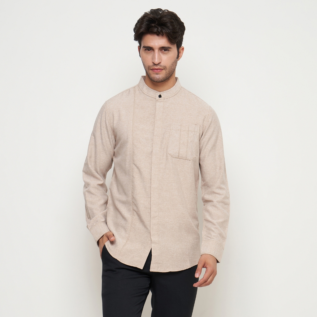 GIOSIMO Baju Kemeja Koko Lengan Panjang Coklat Susu Coksu SlimFit Kemko