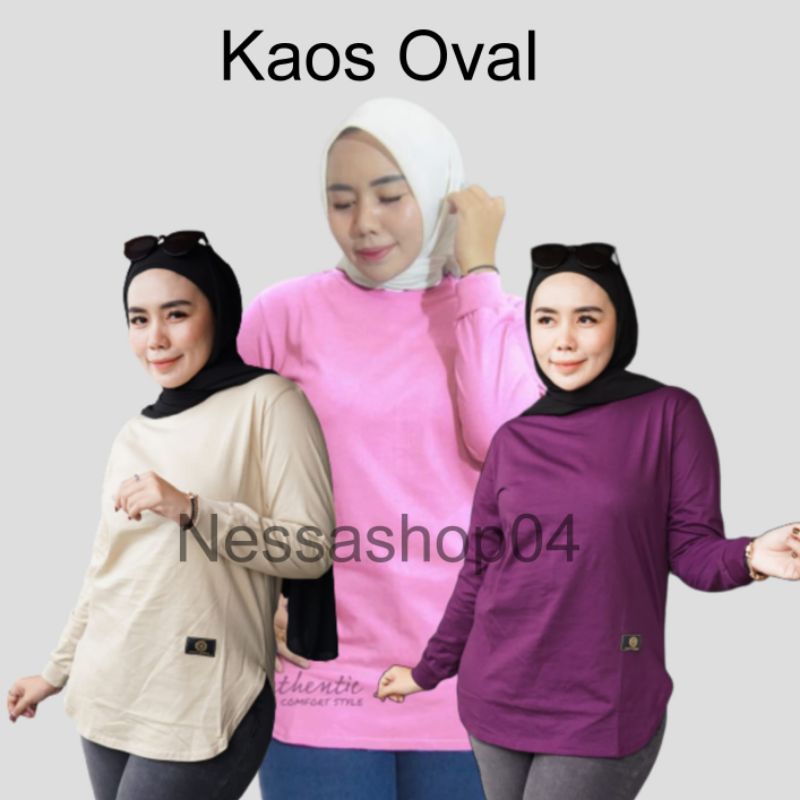 Kaos Wanita Lengan Panjang Oval || Baju Wanita Jumbo || Atasan Tangan Panjang Polos