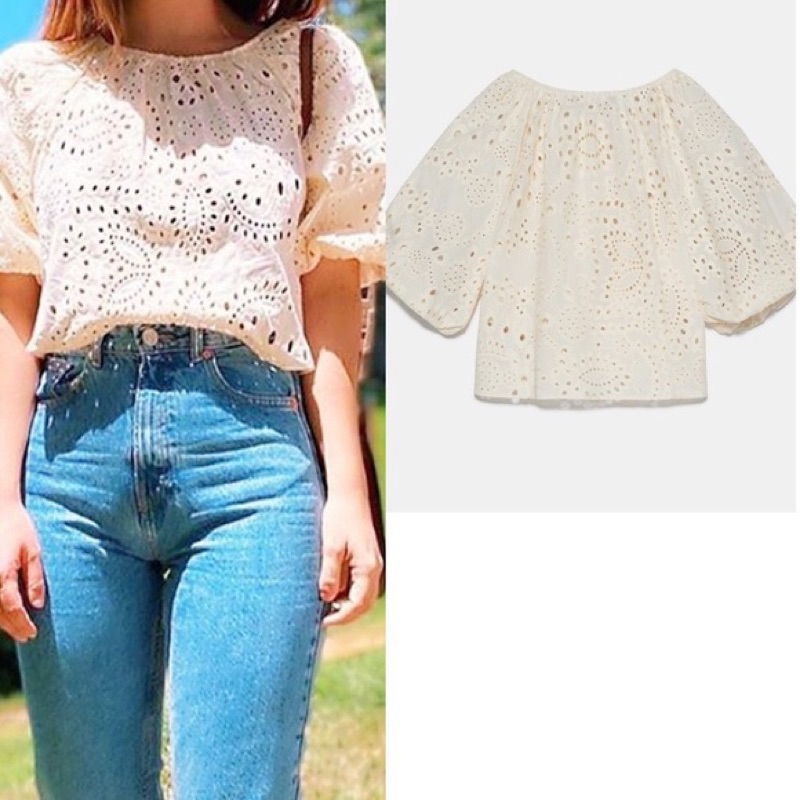 ZARA Eyelet Poplin Embroidered Top