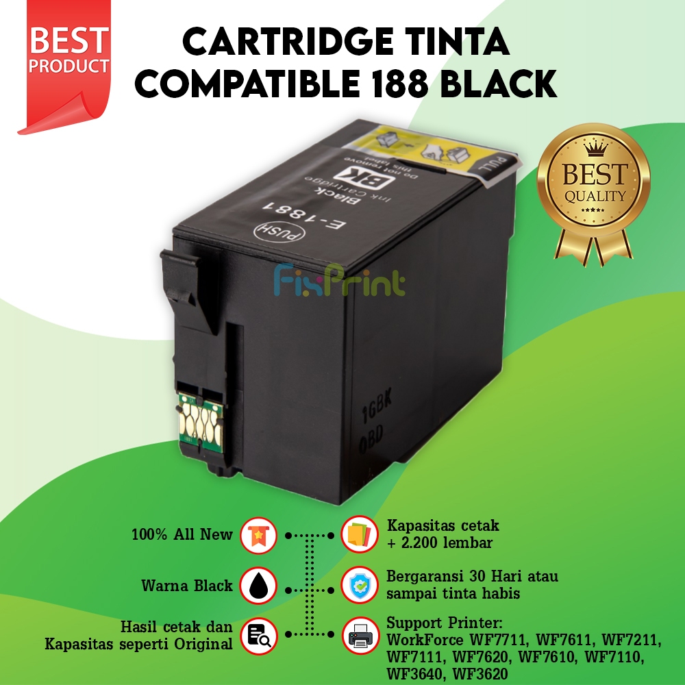 Cartridge Tinta Epson T188 188 Compatible Cartridge Tinta Printer Epson WF7711 WF7611 WF7610 WF7612