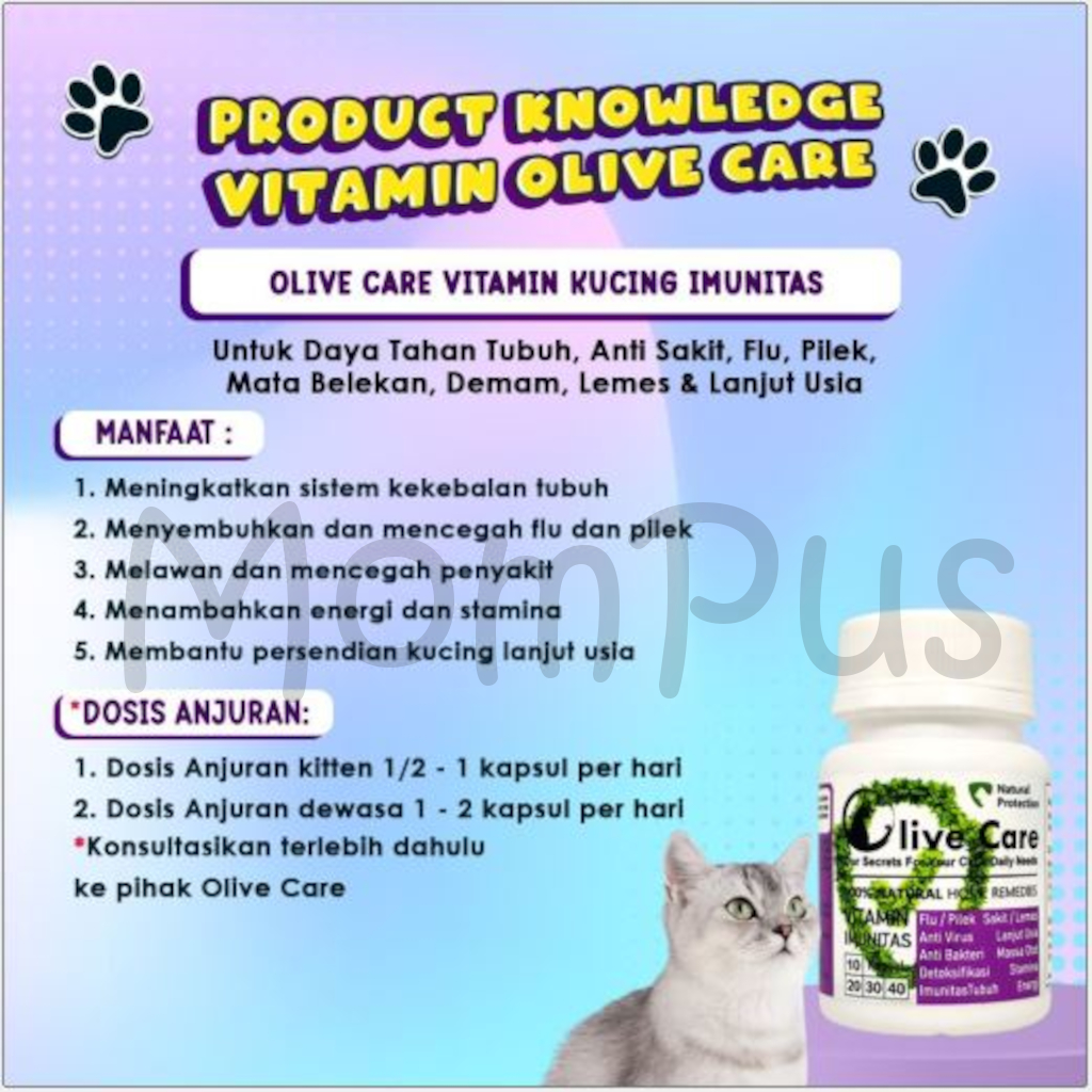 VITAMIN OLIVE CARE 1 Kapsul All Varian Obat Penggemuk KUCING Cat Penambah Nafsu Makan Pelebat Bulu Sakit Flu Diare