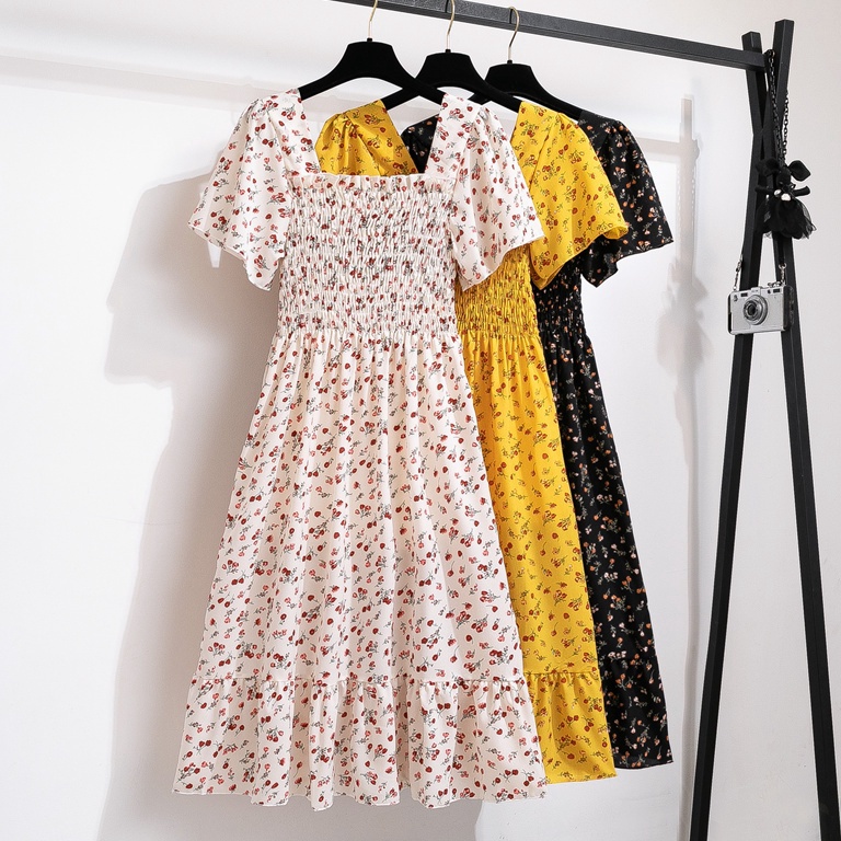 Paling Dicari.. Dress smock floral bohemian lengan pendek terbaru 3 warna