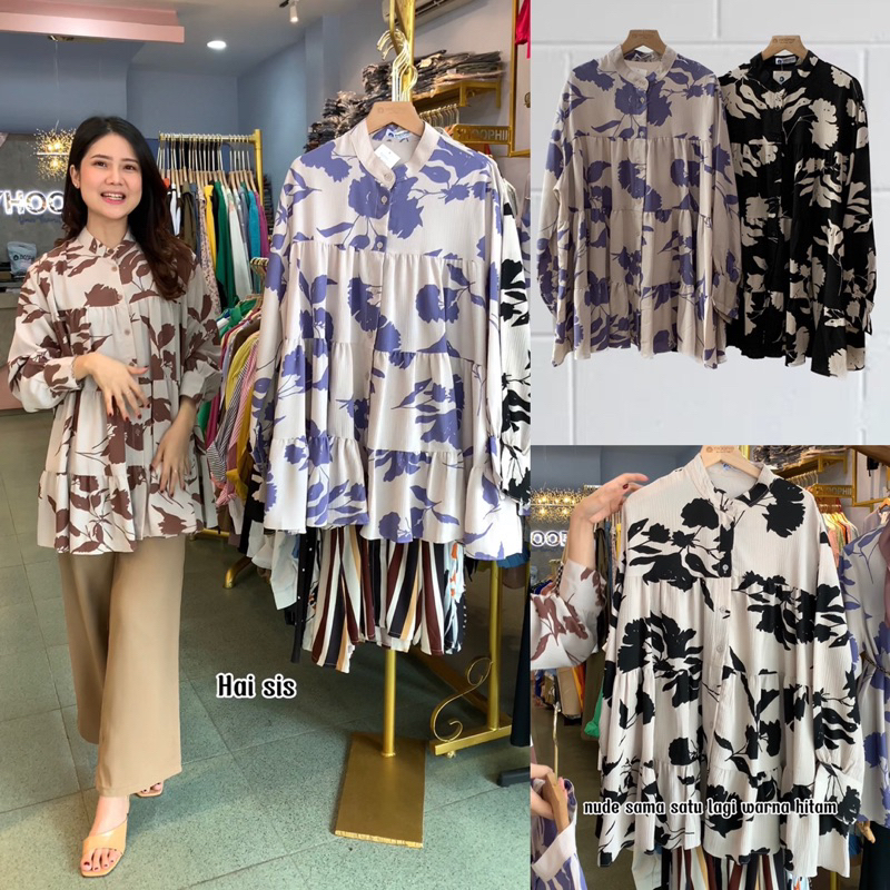 [YP 11698] Bisa Cod - Blouse crinkle ld 120 / Atasan wanita motif bunga