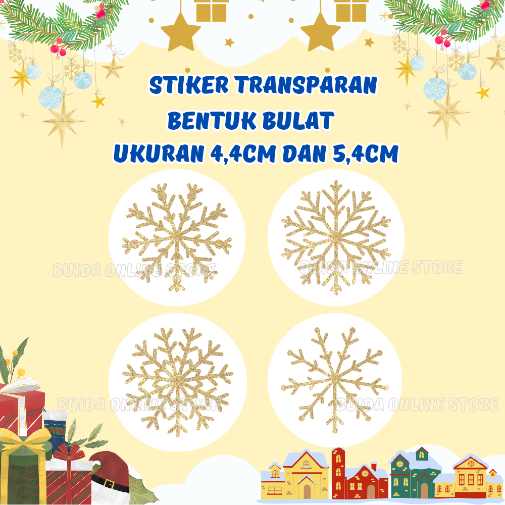 

Sticker snowflakes stiker salju segel kemasan gift hampers packaging natal christmas gold snowflake label dekorasi kemasan kado wrapping bulat lebaran idul fitri imlek tahun baru