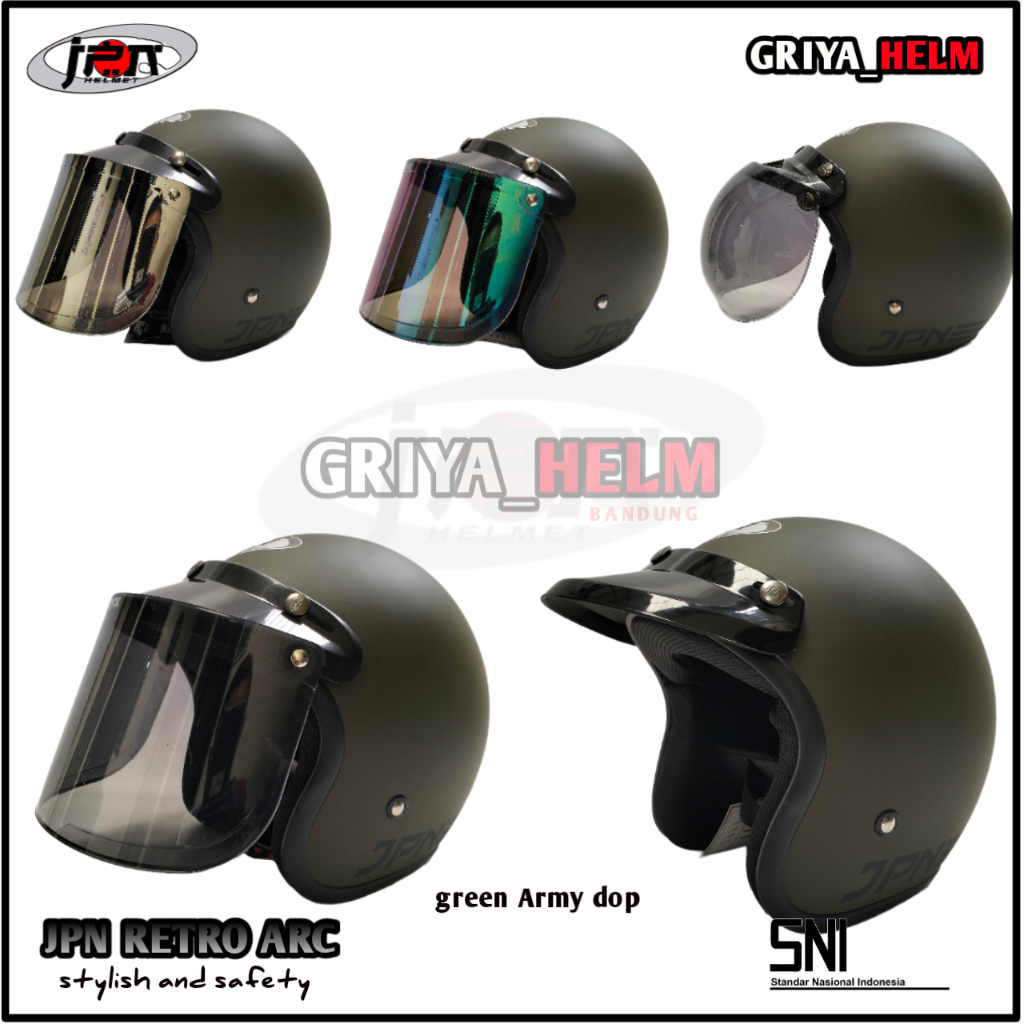 Helm jpn retro hijau army dop SNI