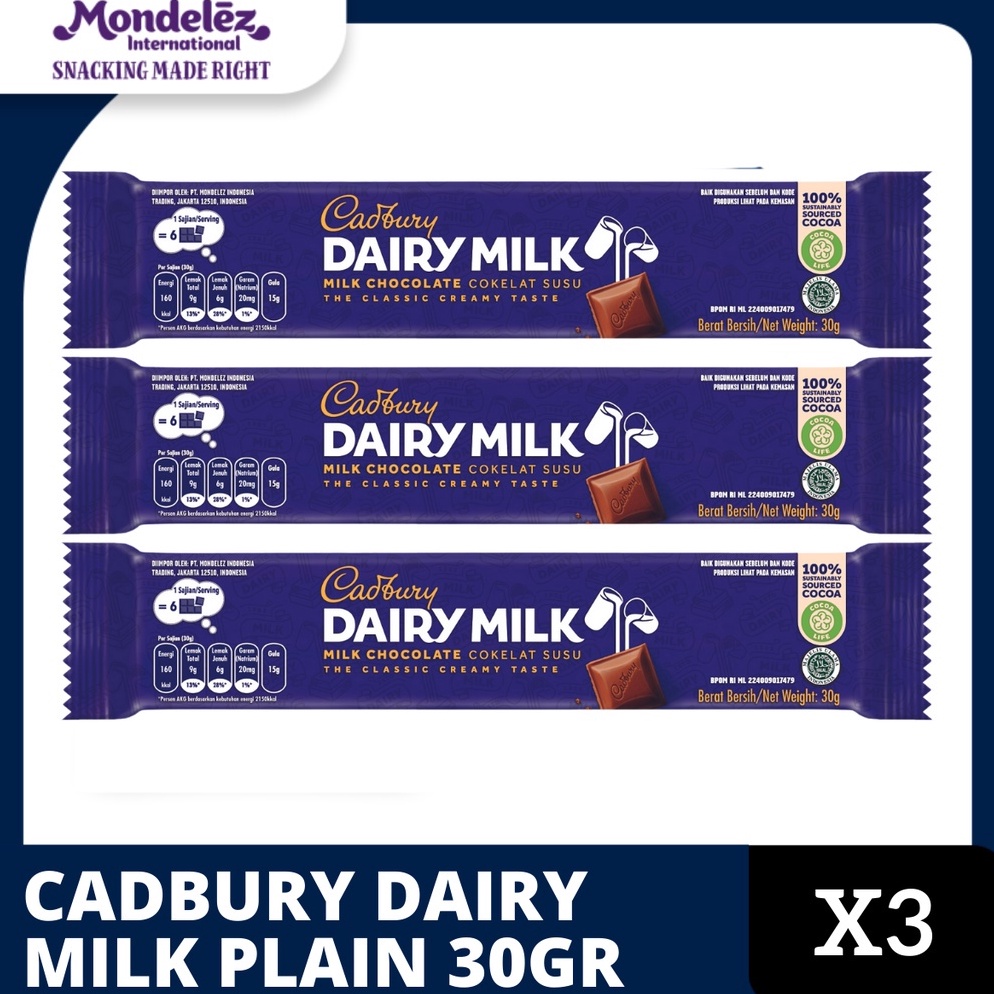 

[✸R15/] Cadbury Dairy Milk Chocolate Original Regular Untuk Camilan 30g - triplepack [140]