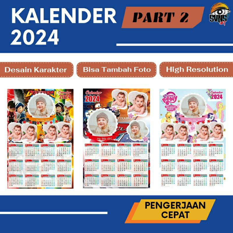 

PART 2 Kalender Custom Foto Kalender Karakter Cars, BoBoiBoy, Mickey Mouse, SpongeBob, dll