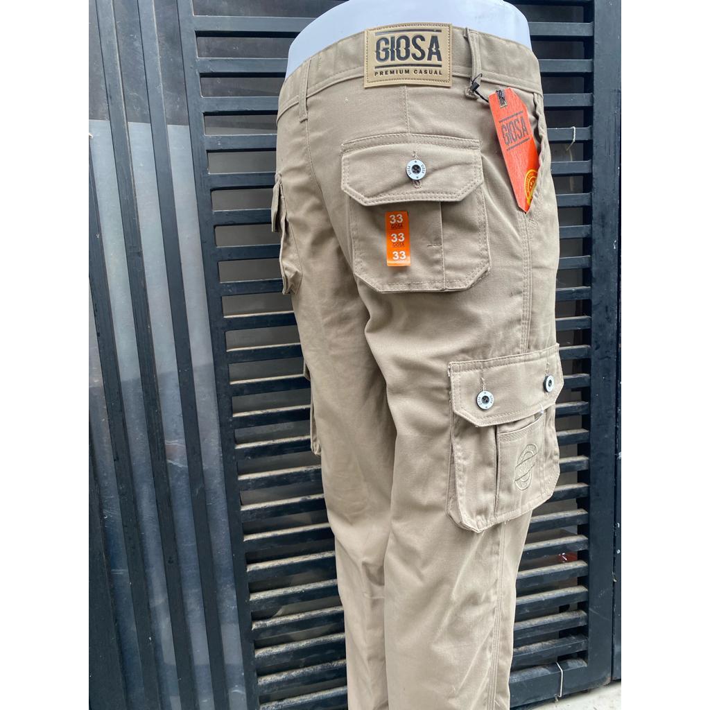 Celana Panjang Cargo Pria Reguler Bahan Katun Tebal Halus Merk GIOSA 100% Original Kualitas CARDINAL