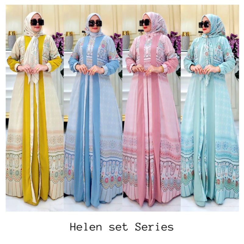 Helen set series | gamis set jilbab segi empat | gamis premium