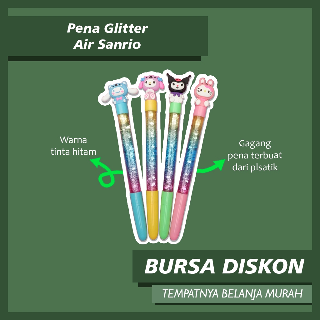 

Pena Glitter Air Sanrio Pulpen Bolpoint Pen Pulpen Tinta Pen Bolpen Gliter My melody Kuromi Hello Kitty Cinnamorol