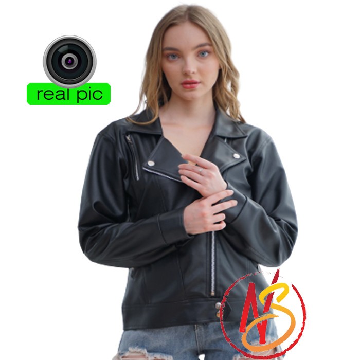 Jaket kulit wanita korean style bahan kulit sintetis