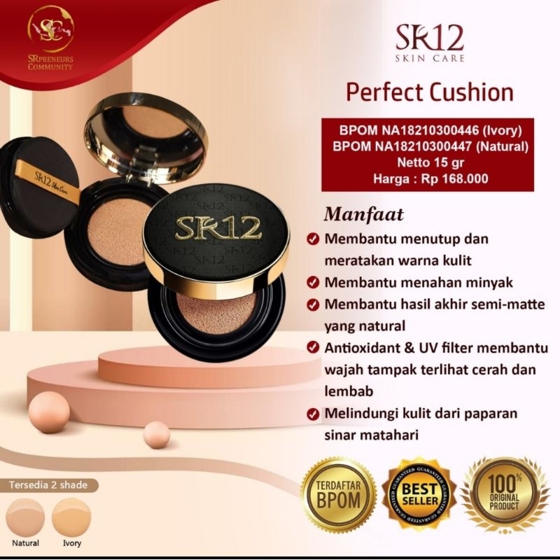 CUSHION SR12 / PERFECT CUSHION SR12 / BEDAK CAIR FOUNDATION / BEDAK GLOWING ANTI LUNTUR / BEDAK FOUN