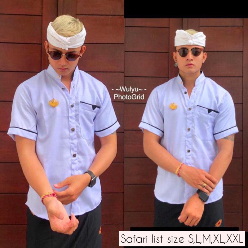 SEMI SAFARI TESSA LIST HITAM / BAJU PRIA PUTIH ONGKARA / SAFARI ONGKARA