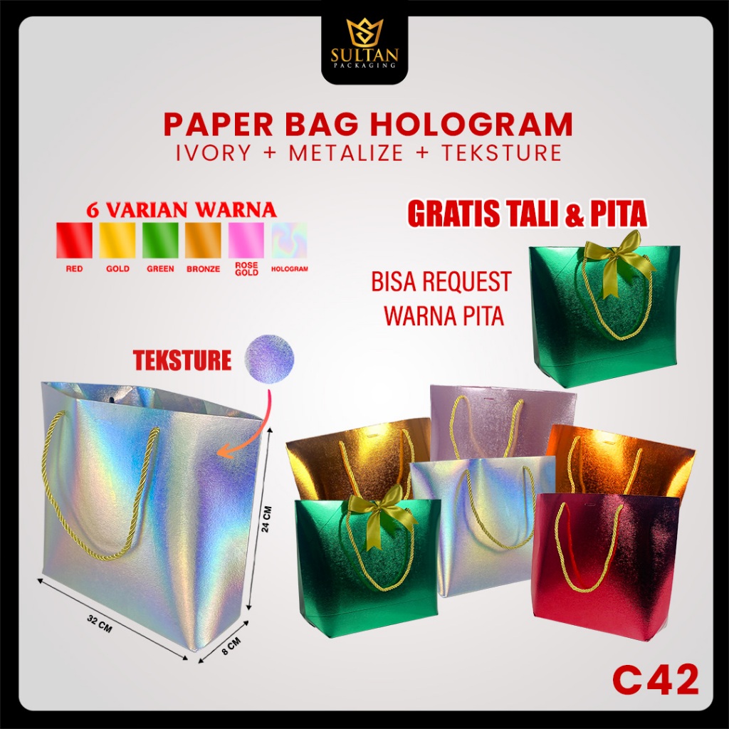 

Paper Bag Souvenir Metalize Hologram/Tas Kado Hadiah Pernikahan/Goddie Bag/C42