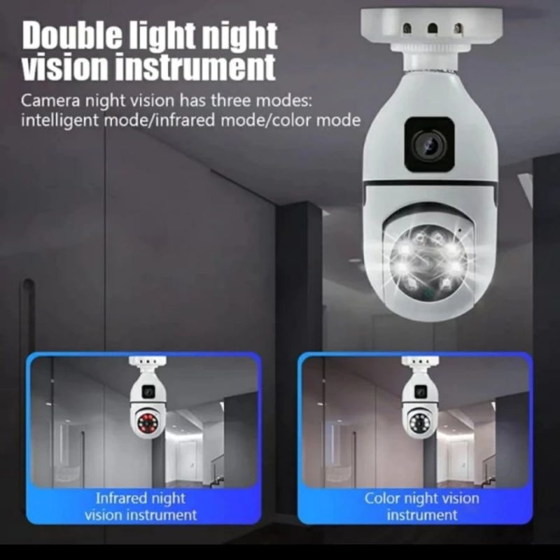 Kamera keamanan CCTV Mini, kamera IP nirkabel dalamruangan, penglihatan malam E27 bohlam 360°