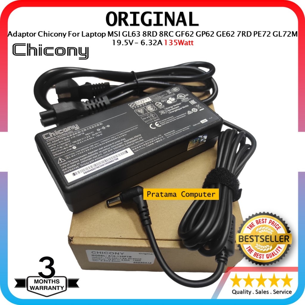 Adaptor Charger Chicony For Laptop MSI GL63 8RD 8RC GF62 GP62 GE62 7RD PE72 GL72M 135Watt