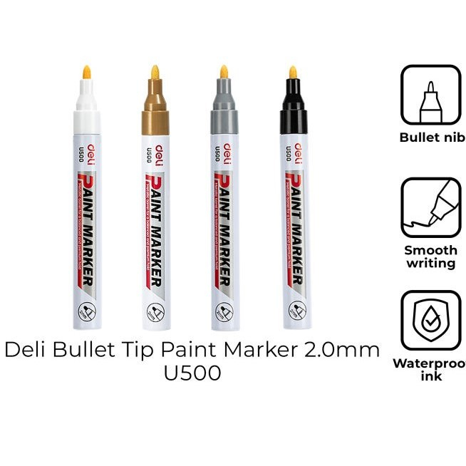 

SPIDOL PERMANEN JUMBO 2.0 DELI U500 PAINT MARKER SILVER EMAS PUTIH PERAK