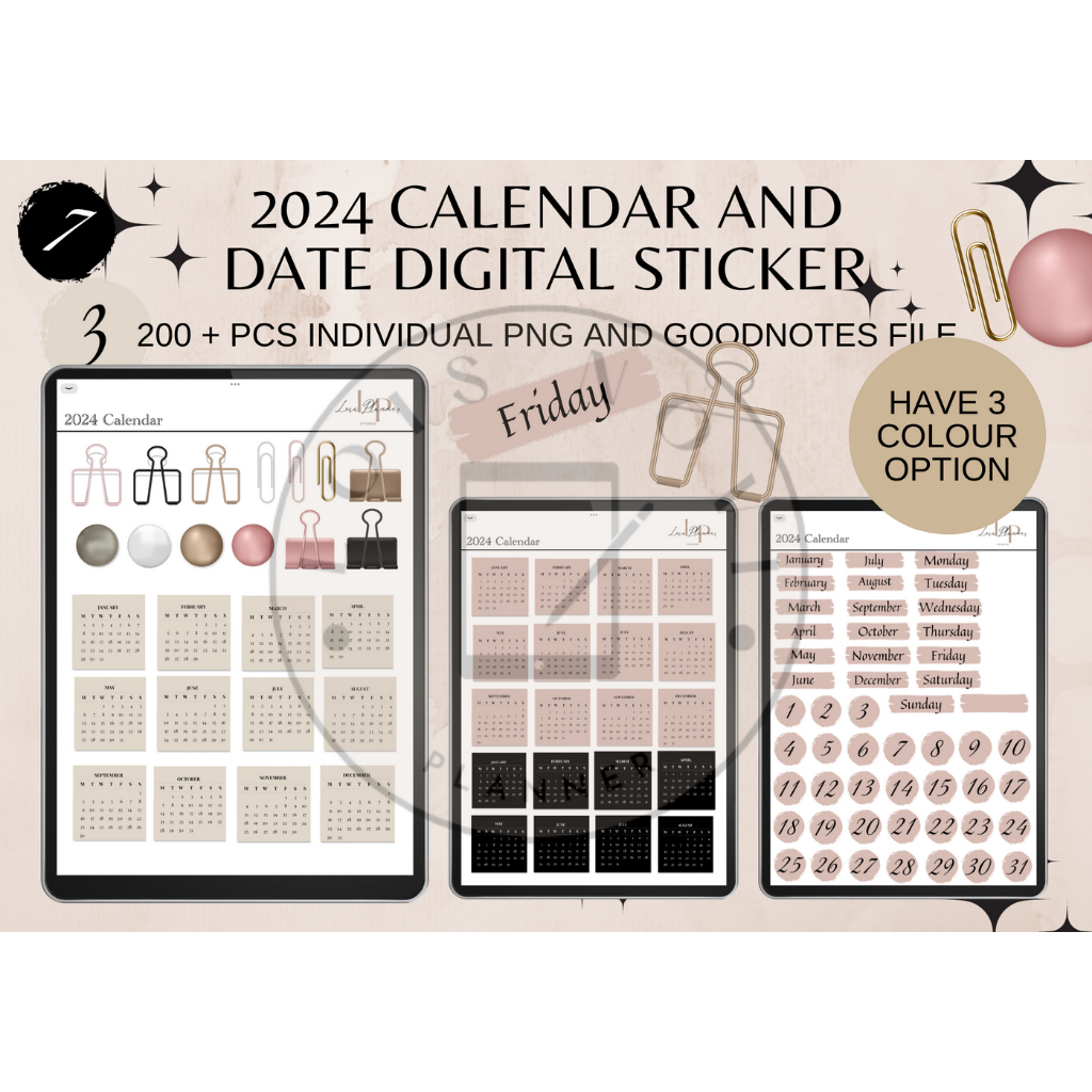 

2024 Calendar Sticker, Digital Sticker, Sticker for Digital Planner, Calendar Digital Planner, 2024 Digital Sticker