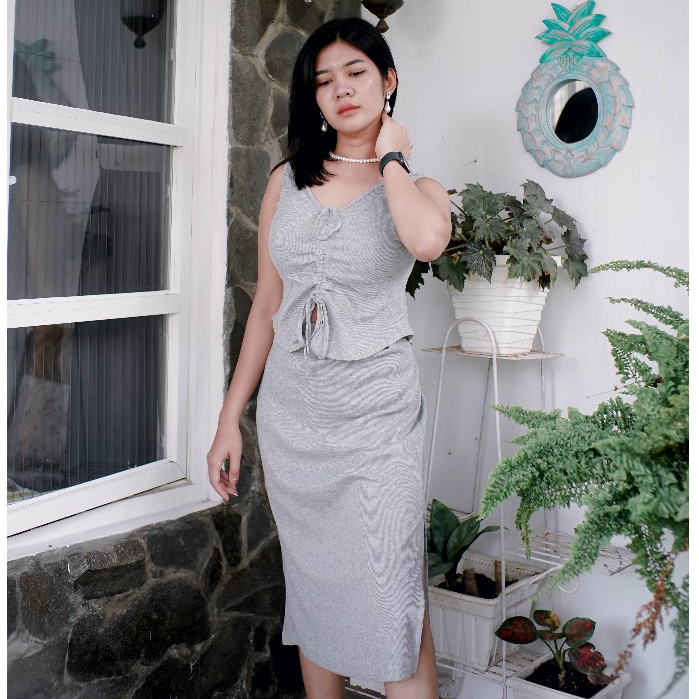[MALORY] Anna Set - One Set Rok Tanktop Serut - Setelan Wanita