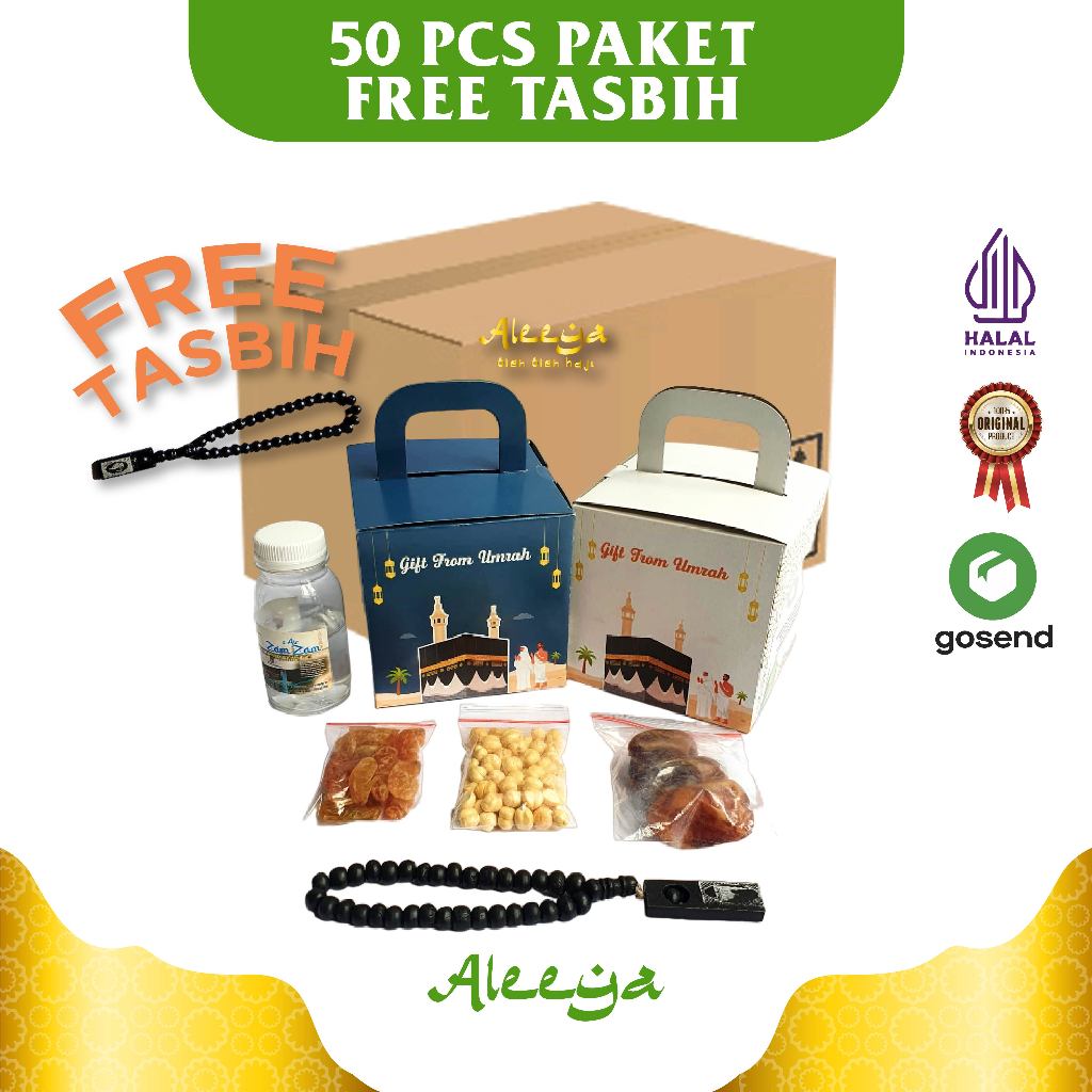 

Paket Oleh Oleh Haji dan Umroh Dus Box FREE Tasbih Kayu per 50 pcs