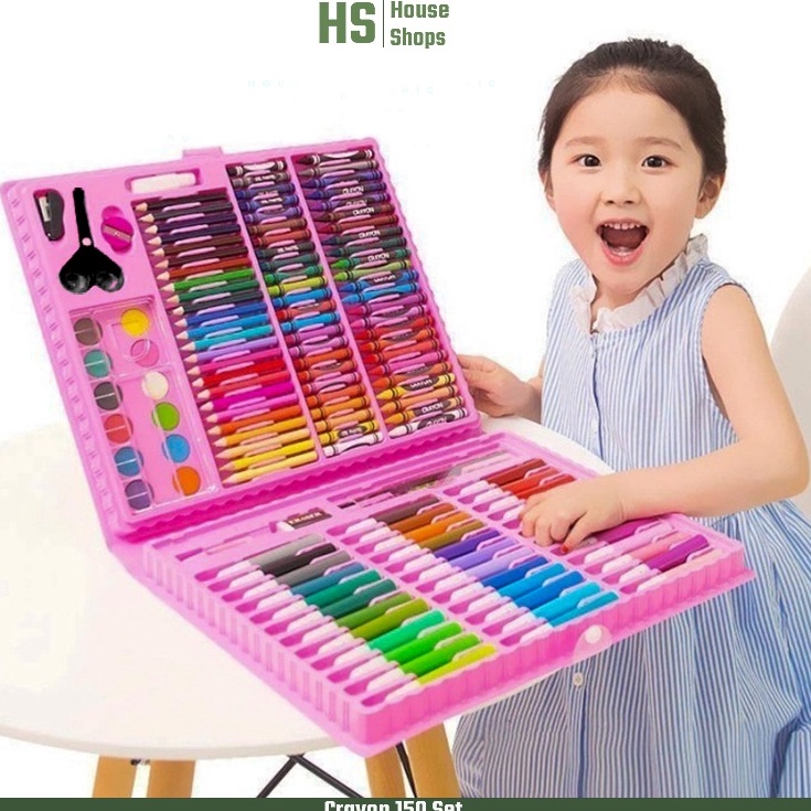 

el baru Crayon Set 150 Pcs Pensil Warna Lengkap Alat Lukis Anak Krayon Anti Air Alat Mewarnai Lengkap 80
