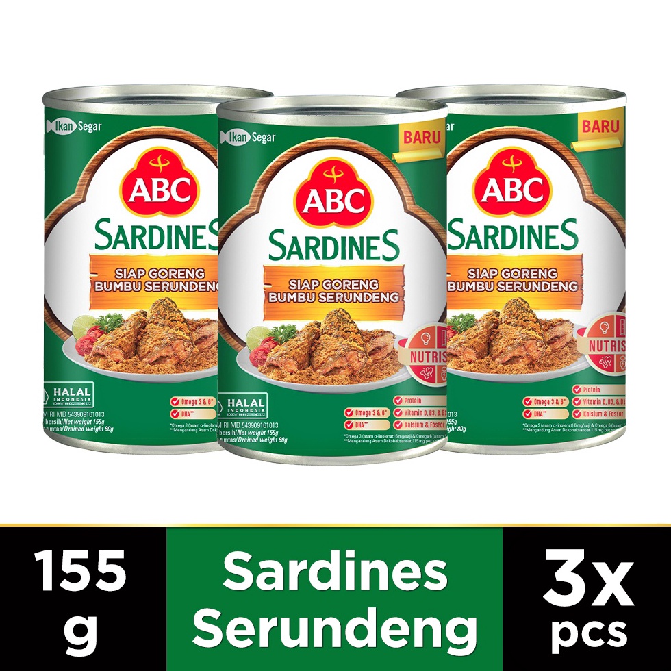 

S@l33 ABC Sarden Siap Goreng Bumbu Serundeng 155 g - Multipack 3 pcs Impor Terbaru