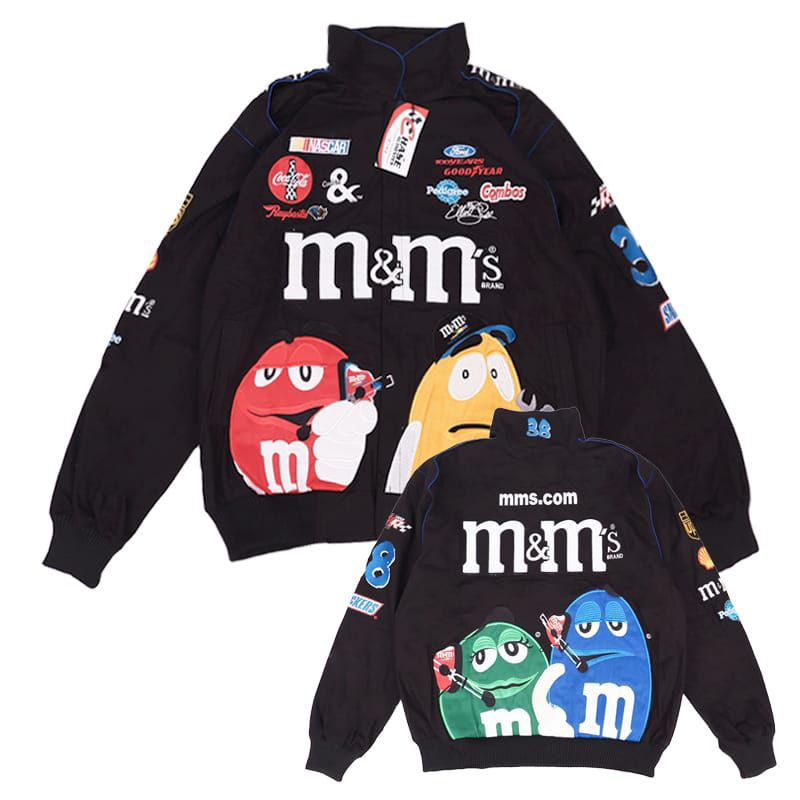 JAKET VARSITY M&M NASCAR RACING VINTAGE JAKET M&M JAKET VARSITY NASCAR FULL BORDIR JAKET VINTAGE