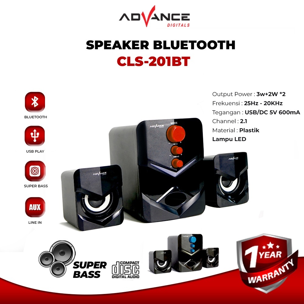 Advance Speaker Bluetooth CLS-201BT Multimedia Aktif 2.1 Stereo Music Box Subwoofer Karaoke USB Gara