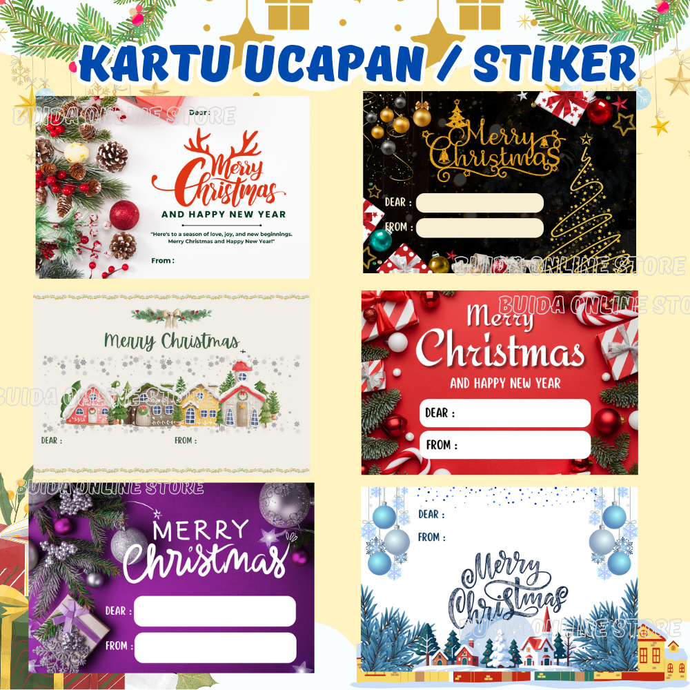 

Kartu Ucapan / stiker sticker label natal merry Christmas dekorasi gift box segel kemasan wrapping bungkus kado hiasan parcel hampers sealer paperbag plastik cookies kantong dus kotak kue cake hadiah bingkisan ukuran 15x10 9x6