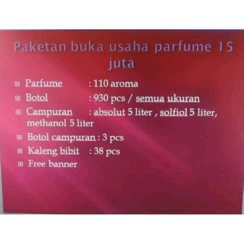 paket usaha parfume terlengkap 15 juta