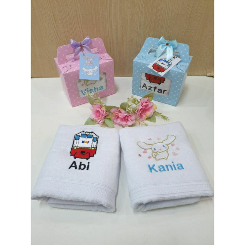 Handuk bordir 50x100 ultah/souvenir ultah anak custom/handuk bordir custom/hampers handuk ultah