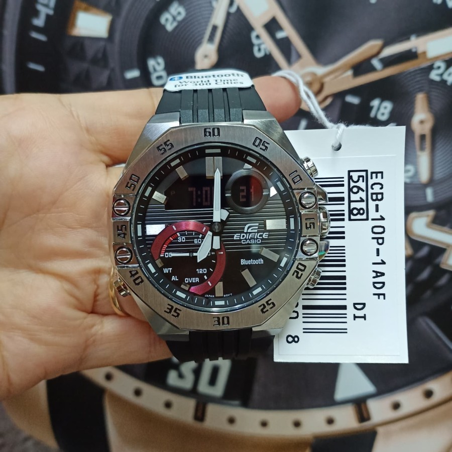 Orignal 100% Casio EDIFICE ECB-10P-1ADF - Jam Tangan Pria - Rubber - Hitam ECB10P Garansi Resmi